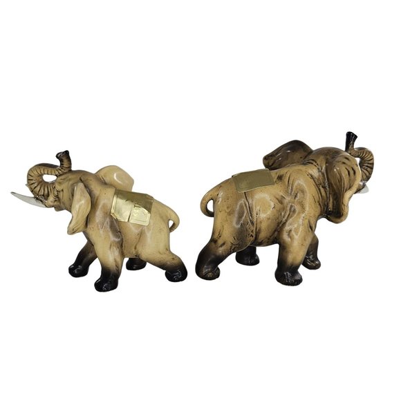 Vintage Lefton Elephant Figurine Set H2674 Trunk Up Lucky Gulfgate *FLAWS* - Picture 4 of 11